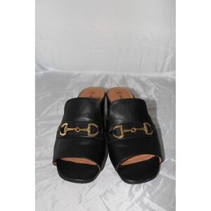 Johnston & Murphy Black Leather Horsebit Slide Mules Block Heel Sandals 78-21721